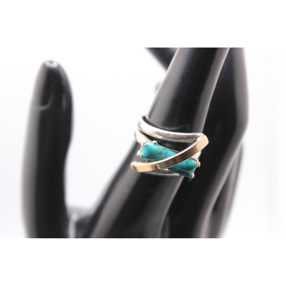 Sterling Silver Turquoise Bypass Ring Multi Band Mixed Metal Size 7.5